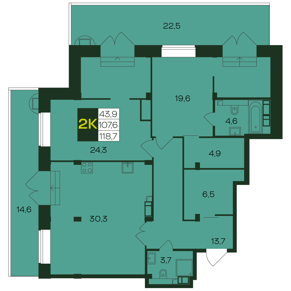2-комнатная № 37