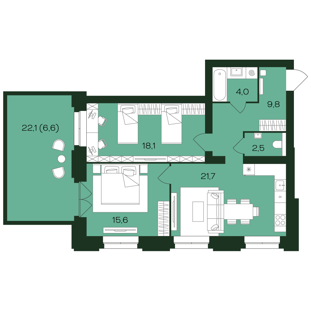 2-комнатная № 1