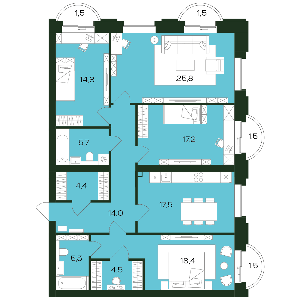 4-комнатная № 42
