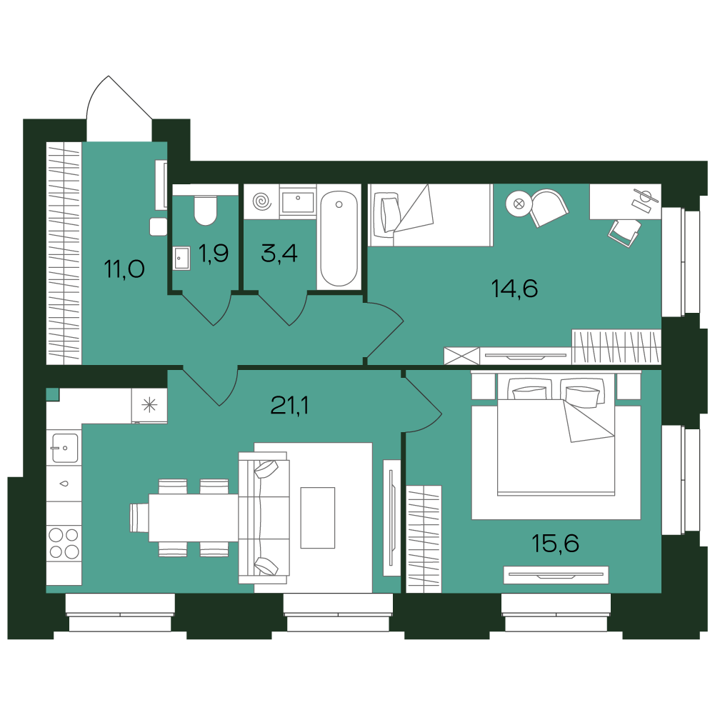 2-комнатная № 13