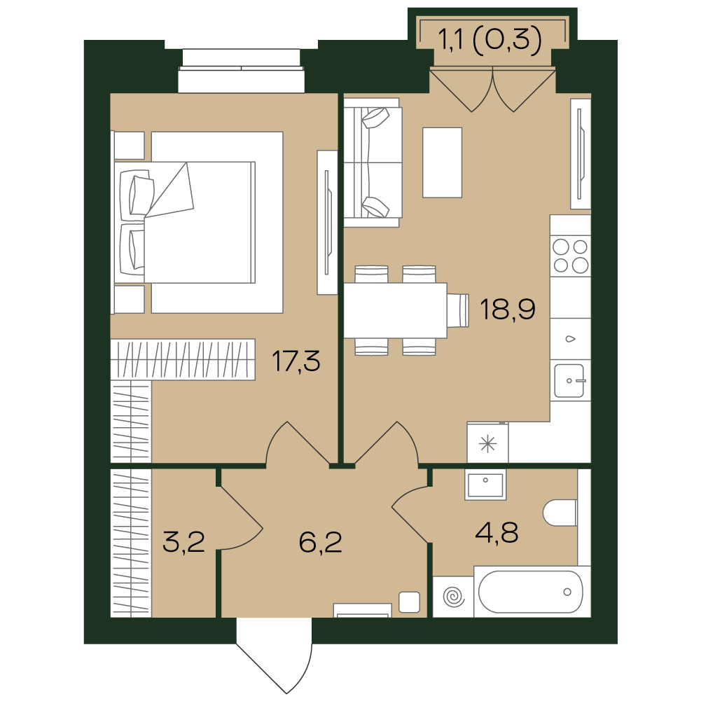 1-комнатная № 17