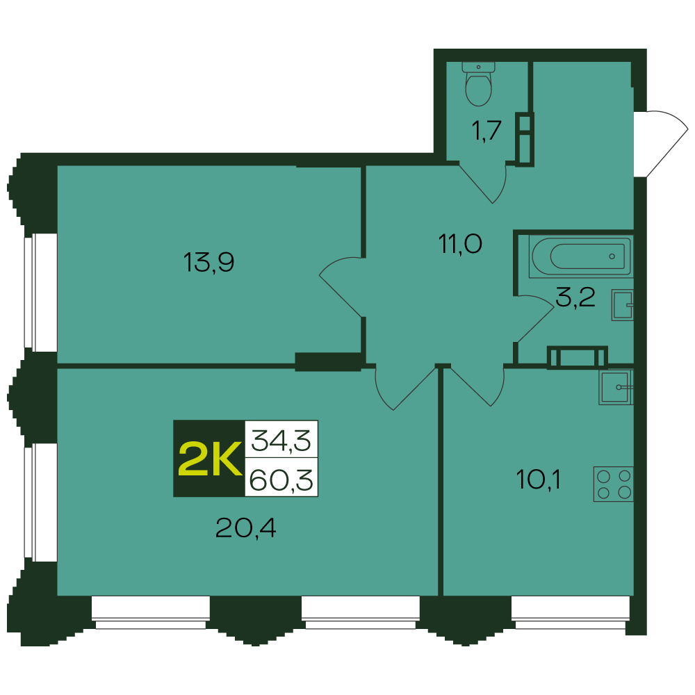 2-комнатная № 1