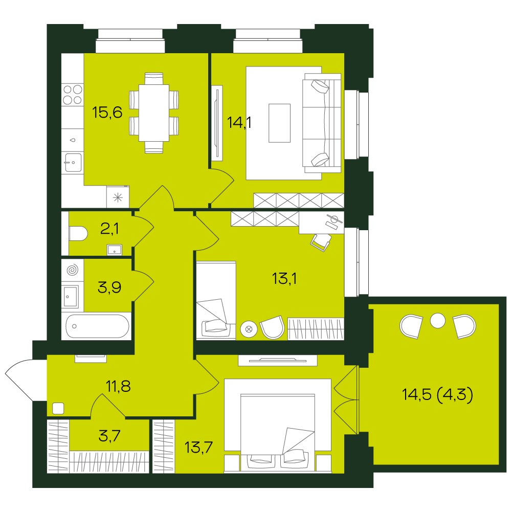 3-комнатная № 4