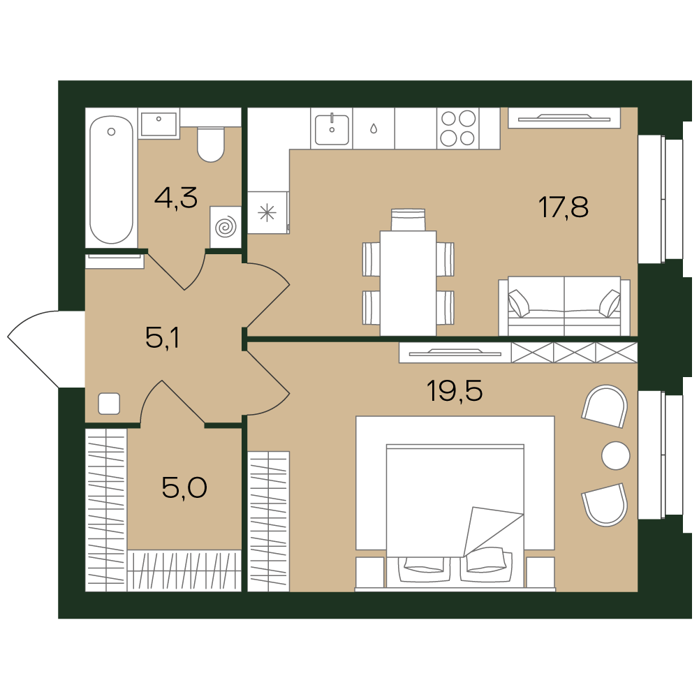1-комнатная № 12