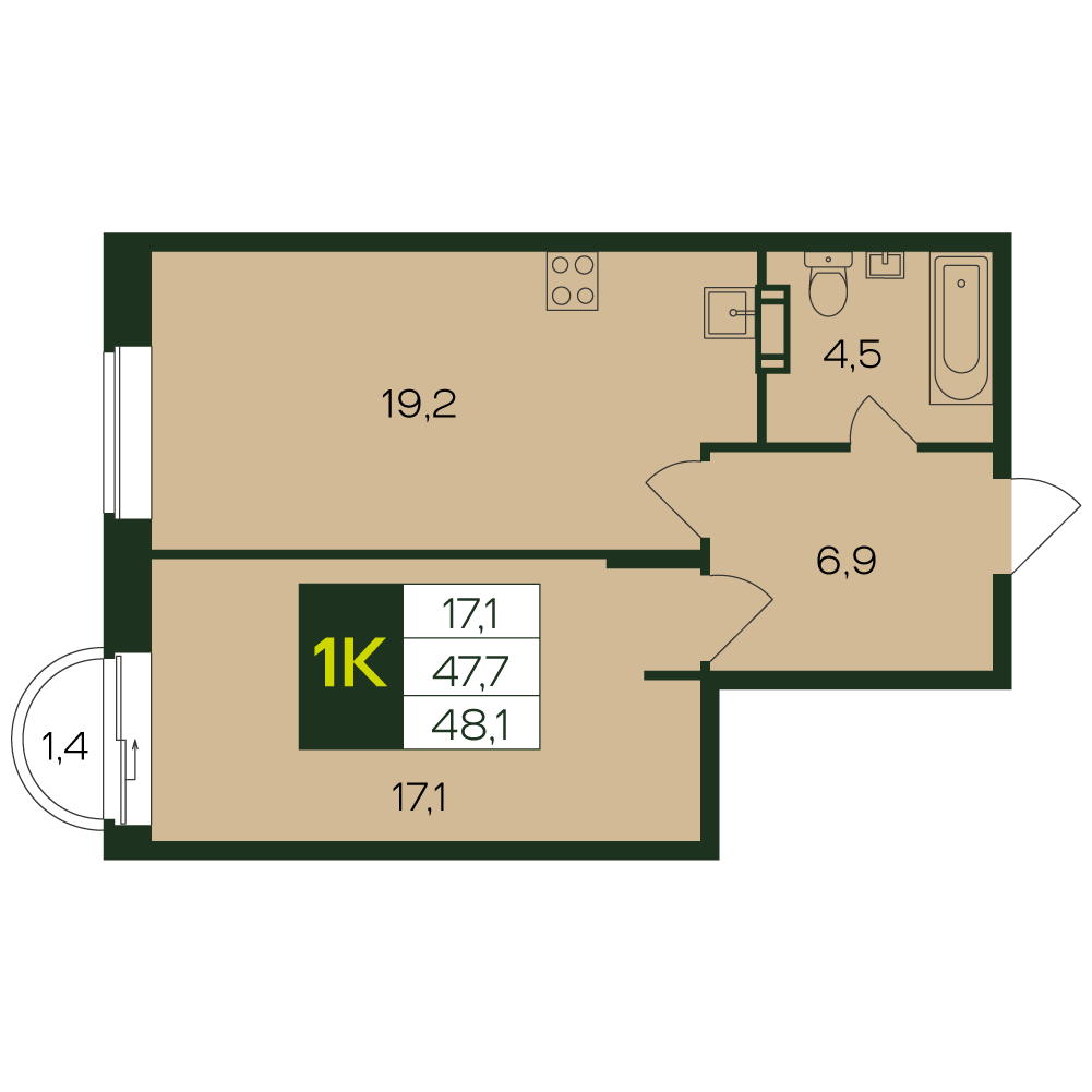 1-комнатная № 12