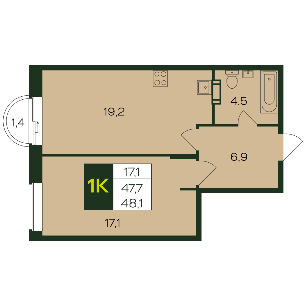 1-комнатная № 16