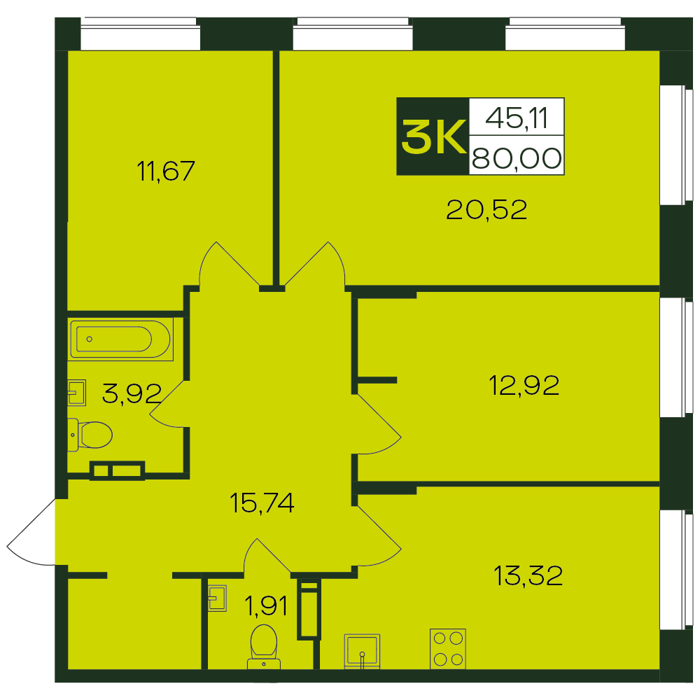 3-комнатная № 81