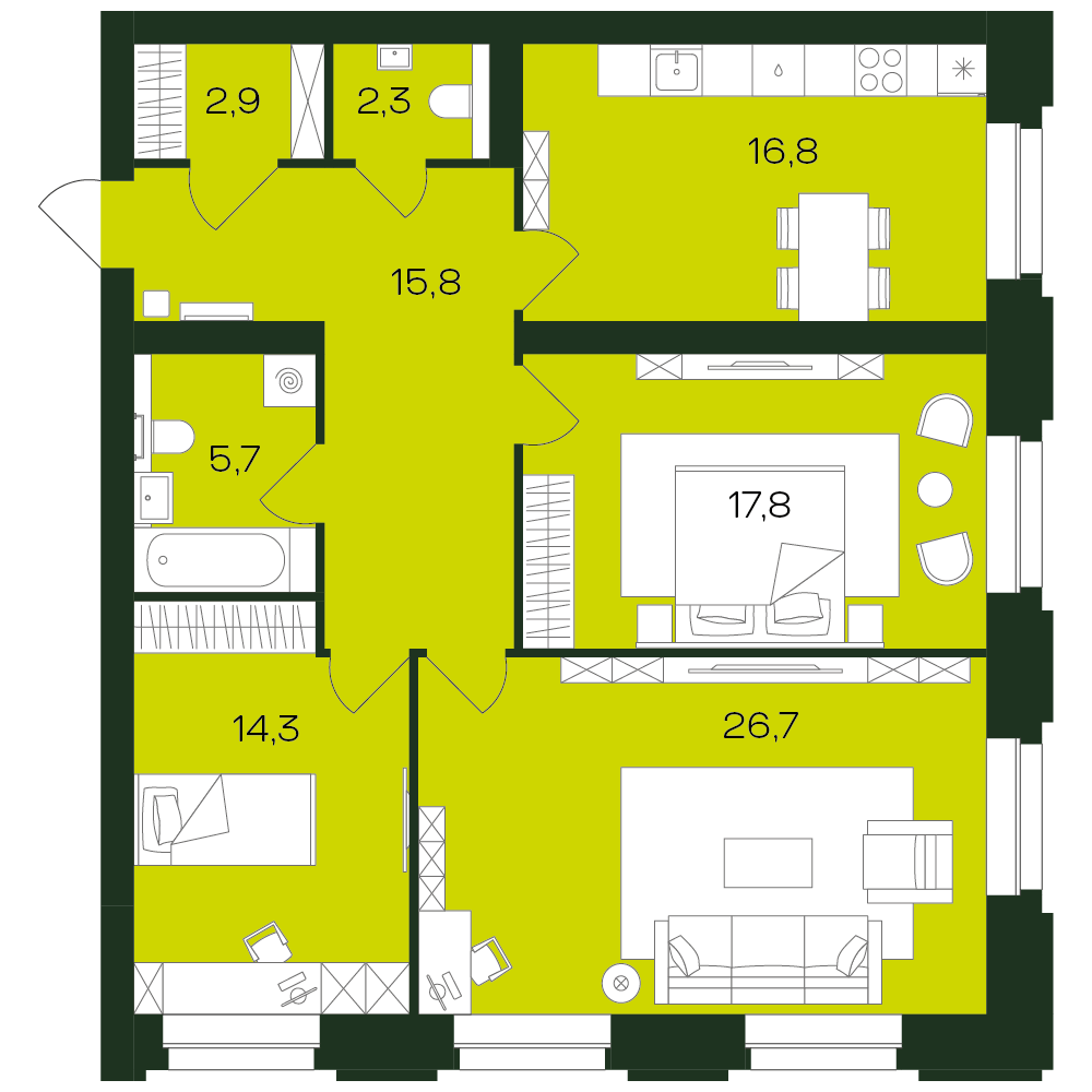 3-комнатная № 28