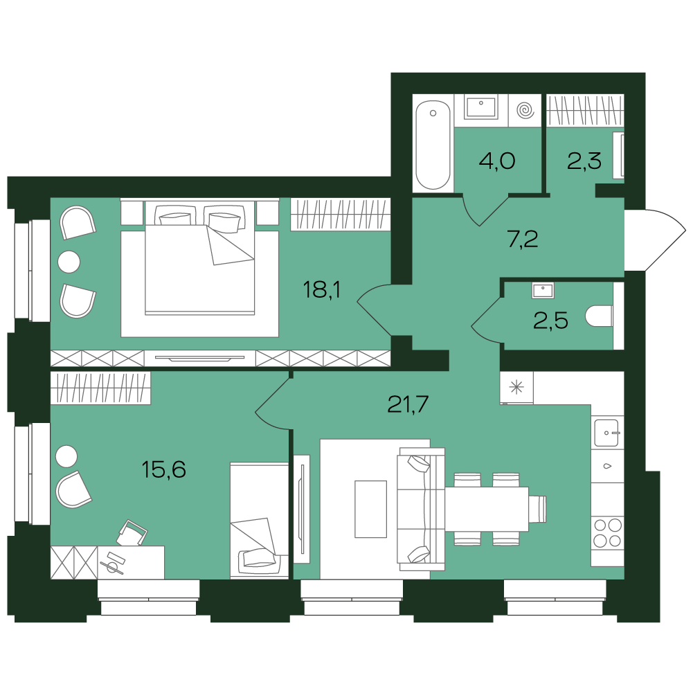 2-комнатная № 7