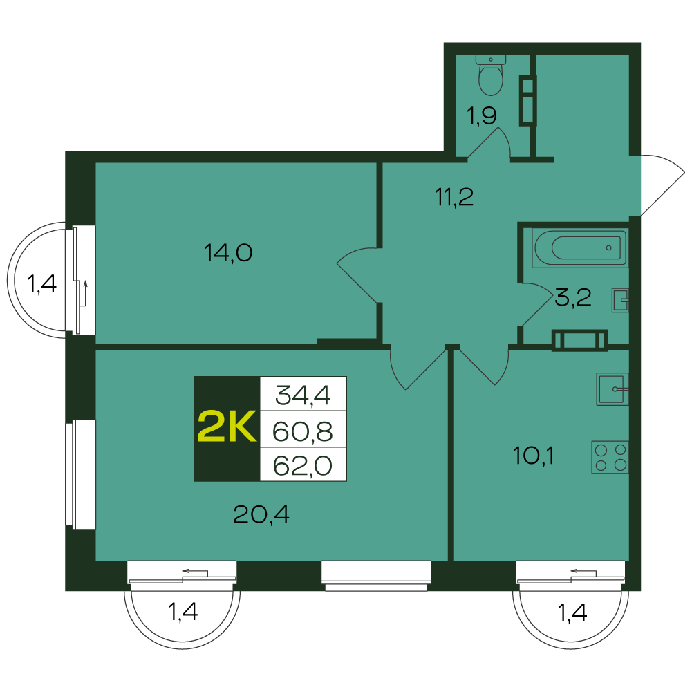 2-комнатная № 46
